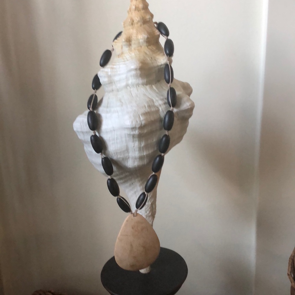 Beaded black and beige necklace